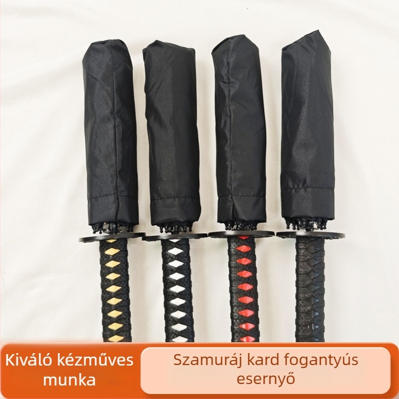 Kreatív samuráj fogantyúval rendelkező esernyő, japán stílus, 8 ív rostos merevítővel, rövid dizájn, manuális nyitás