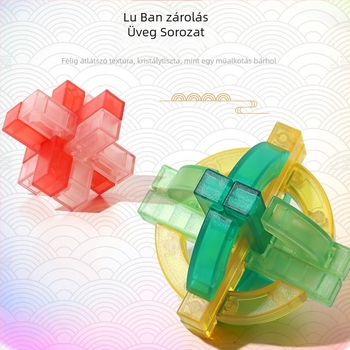 Lu Ban zár Kongming-zár oktató puzzle készlet – ABS, oktatási célú, zár- és gyűrűmegoldás, 7–14 éveseknek, kép alapján testreszabás