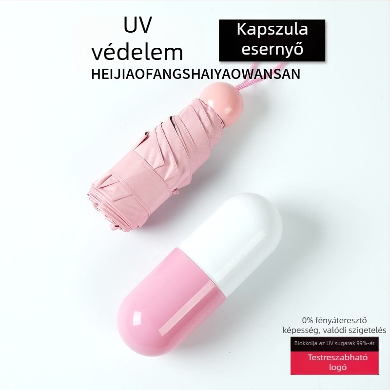Női kapszulás esernyő esőre és napsütésre, kompakt és könnyen hordozható, logónyomás lehetőséggel