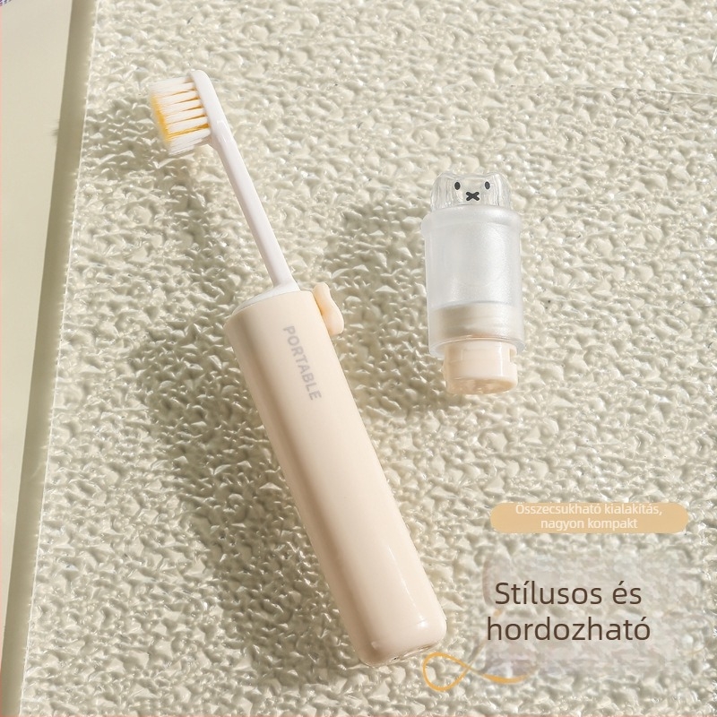 Kia Két az egyben utazó összecsukható fogkefével a pastátárolóval, műanyag, puha sörtéjű, mintázat: aranyos, stílus: rajzfilm