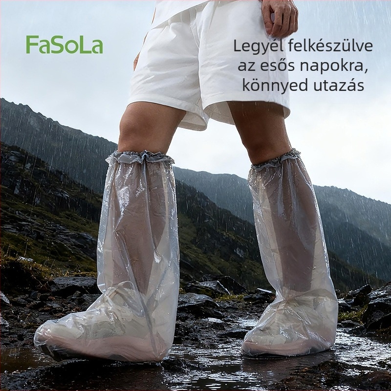 FaSoLa egyszer használatos magas szárú csúszásmentes cipővédők, átlátszó műanyag, vastagított, kopásálló esővédők