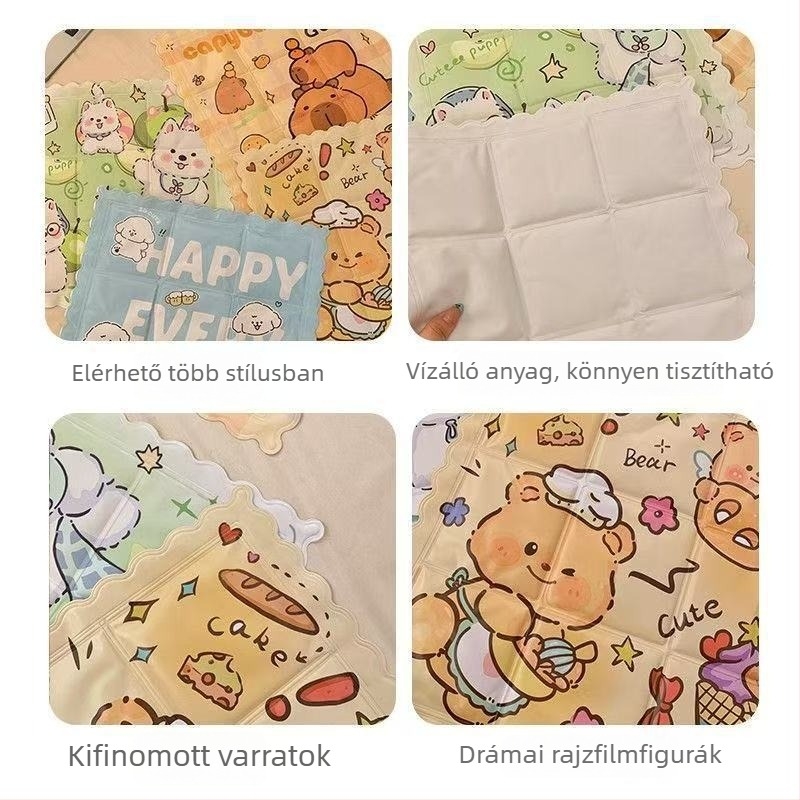 Gel ülőpárna jégkristály töltettel, PVC anyag, 450 g, 40 darabos csomag, Cartoon stílus, nyári hűtés