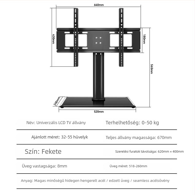 Asztali TV-tartó intelligens kijelzőkhöz - Kompatibilis intelligens kijelzőkkel - Hidegen hengerelt acél - 2 kg