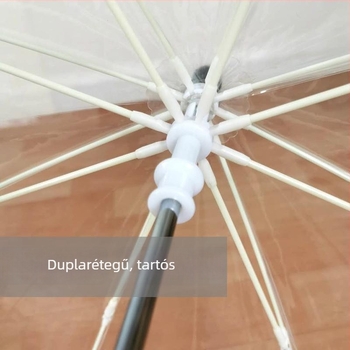 Átlátszó gyerekeknek szánt esernyő, műanyag borítású, műanyag váz és fogantyú, kézi nyitás-zárás