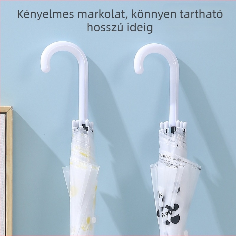 Átlátszó esernyő felnőttek és gyerekek számára, megerősített és vastag váz, panda mintával, hosszú nyeletű