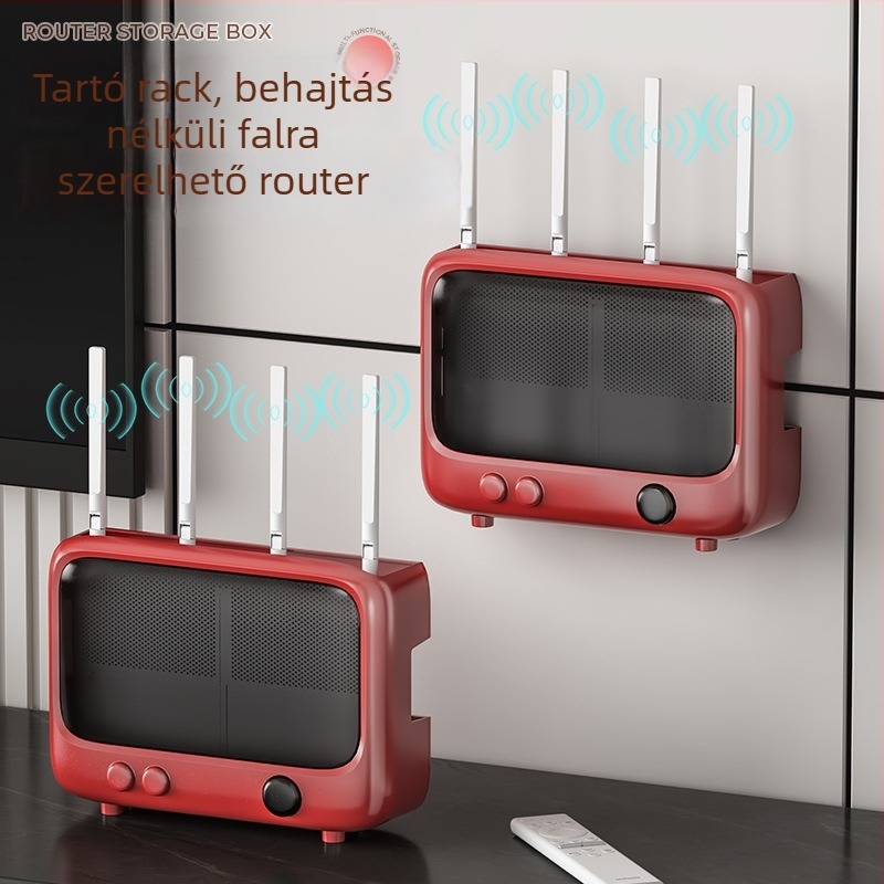 Router tároló doboz, falra szerelhető, fúrás nélkül, ABS anyag, 1 rekesz, 1 réteg, modem/Set-Top Box számára