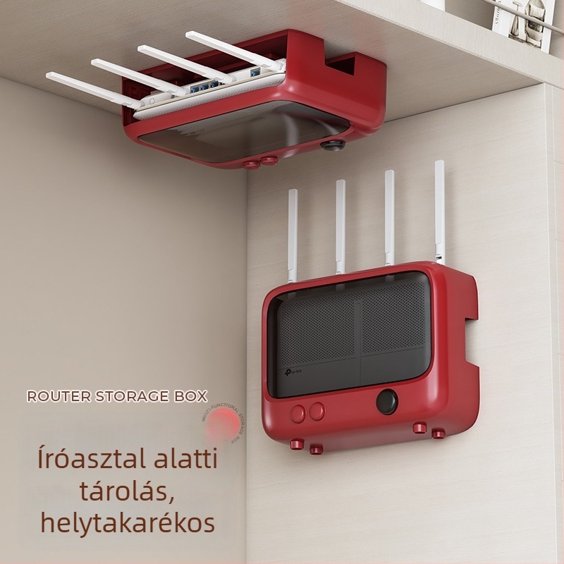 Router tároló doboz, falra szerelhető, fúrás nélkül, ABS anyag, 1 rekesz, 1 réteg, modem/Set-Top Box számára
