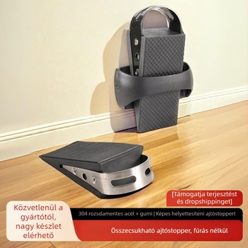 Kihúzható ajtóstopper — 304 rozsdamentes acél és gumi, padlóba szerelt, szálcsiszolt felület