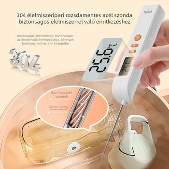Élelmiszer-termométer rejtett érintkező szondával, digitális kijelző, 304 élelmiszer-minőségű rozsdamentes acél, modell DL333310