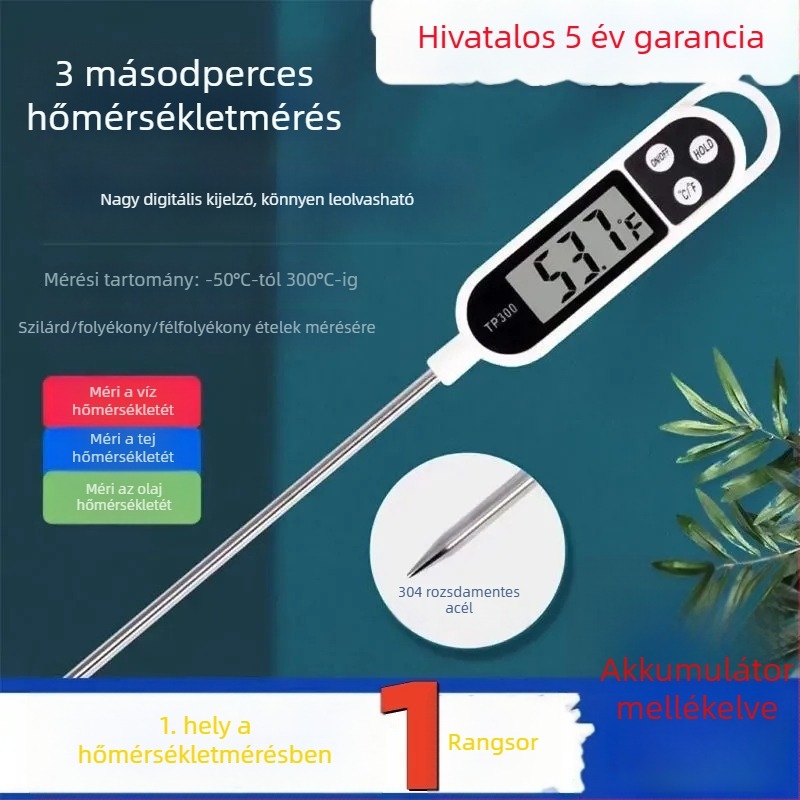 Digitális élelmiszerhőmérő vízhez, tejhez, kenyérhez és olajhoz – konyhai hőmérő