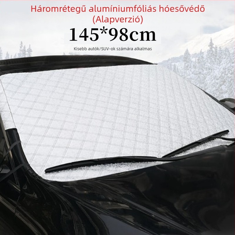 Autó szélvédő téli takaró (Alumínium-fólia; Vastagított; Kockás minta; Kártya-alapú telepítés; Súly 360 g)