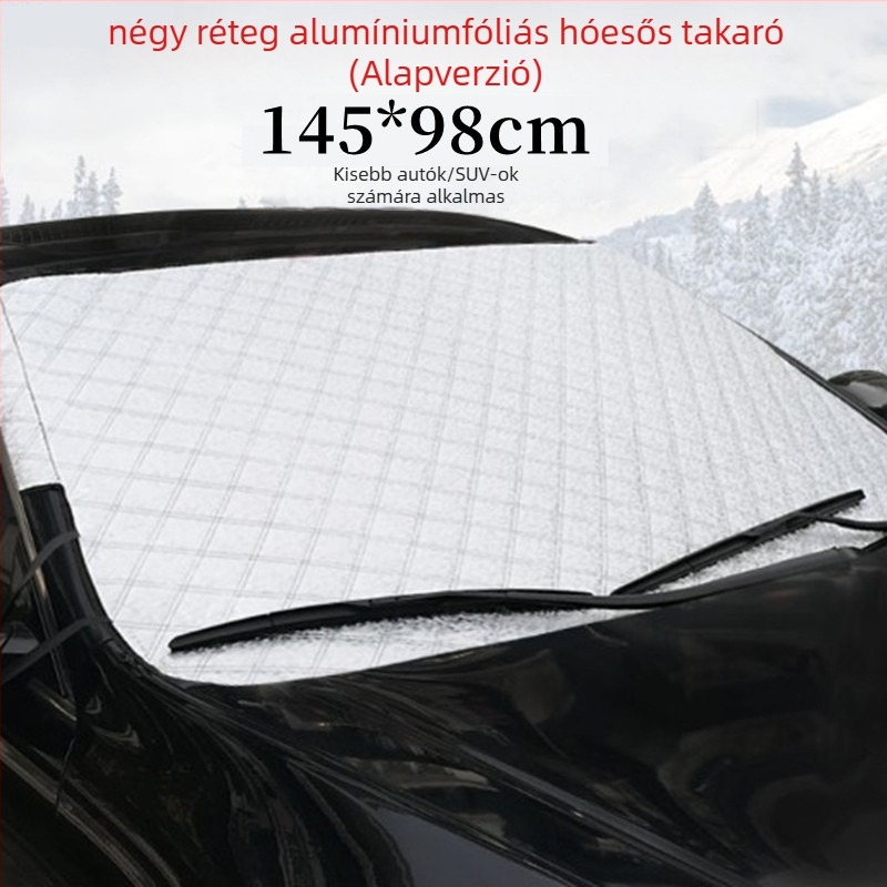 Autó szélvédő téli takaró (Alumínium-fólia; Vastagított; Kockás minta; Kártya-alapú telepítés; Súly 360 g)