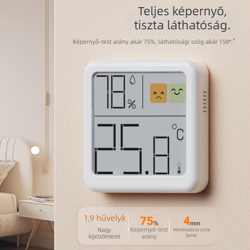 Deli beltéri falra szerelhető digitális hőmérő-higrométer, csecsemőszoba számára, nagy precizitás, 1°C hőmérsékleti felbontás