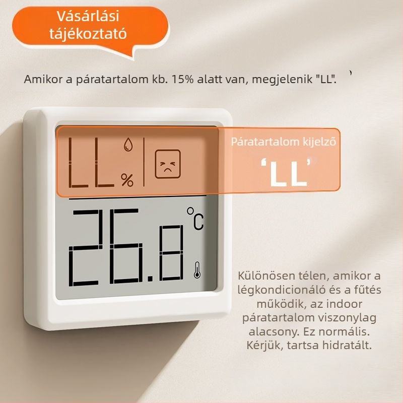 Deli beltéri falra szerelhető digitális hőmérő-higrométer, csecsemőszoba számára, nagy precizitás, 1°C hőmérsékleti felbontás