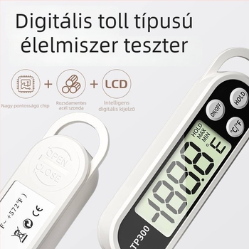 Élelmiszerhőmérő elektronikus szondával a víz, tej, kenyér és olaj hőmérsékletének mérésére