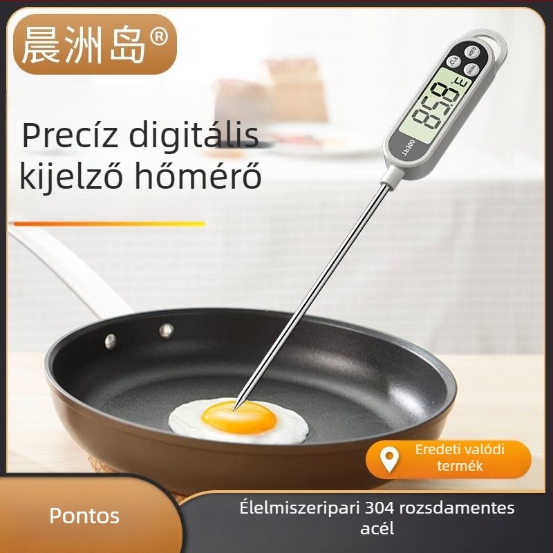 Élelmiszerhőmérő elektronikus szondával a víz, tej, kenyér és olaj hőmérsékletének mérésére
