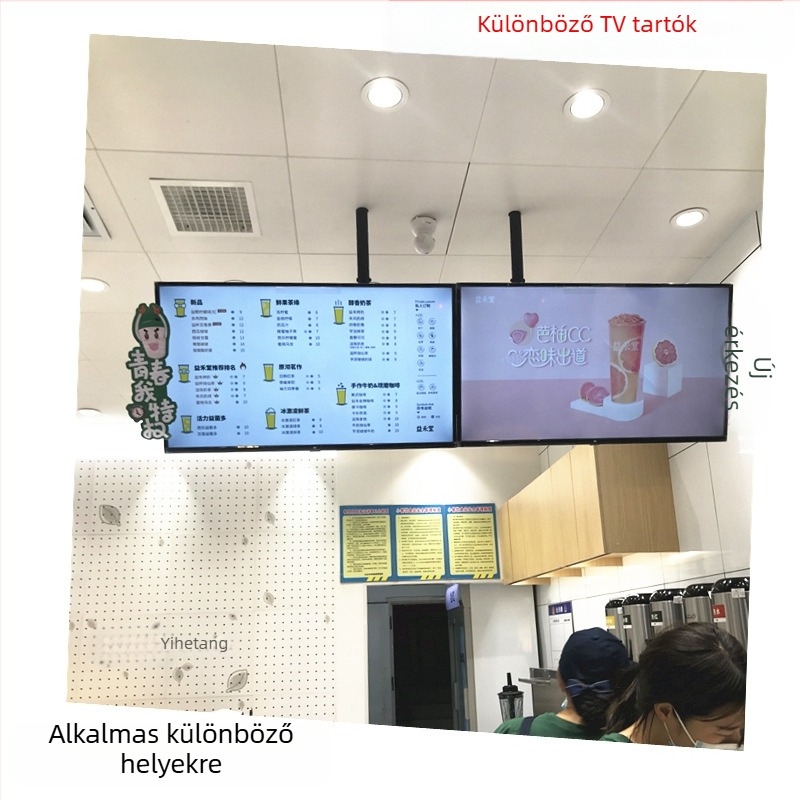 Mennyezeti TV-tartó, teleszkópos forgó karral, 32–80 hüvelykes kijelzőkhöz