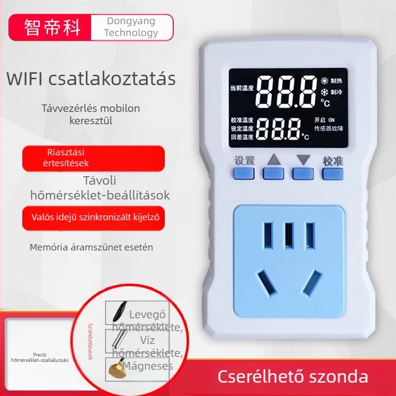 Intelligens Wi‑Fi termosztát távoli hőmérséklet-ellenőrzéssel és digitális kijelzővel inkubátorokhoz, padlófűtéshez és akváriumokhoz