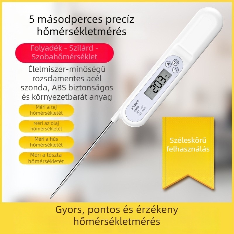 Összecsukható szenzoros élelmiszertermometer konyhai használatra, magas pontosságú mérés tejre, vízre és sütéshez