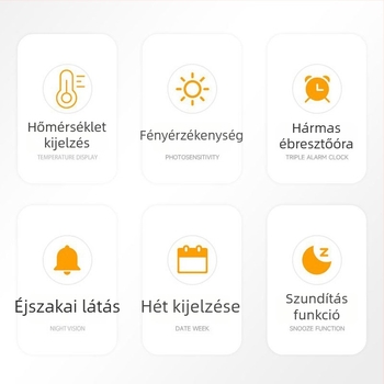 Belső hőmérséklet- és páratartalom-mérő ébresztőórával és fényérzékelővel, nagy digitális kijelző