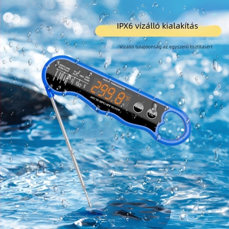 Remison összecsukható, újratölthető élelmiszerhőmérő LED kijelzővel – 0,1°C felbontás, 94 g, grill, sütés és konyha