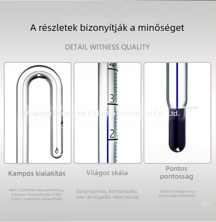 Üveg vízhőmérő akváriumokhoz, falra szerelhető kampóval, nagy pontosságú
