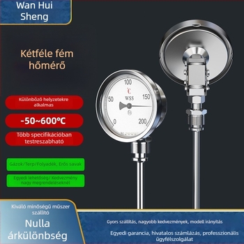 Bimetál hőmérő kazáncsövekhez, rozsdamentes acélból, modell WSS411/401, ipari hőmérő, magas hőmérsékletnek ellenálló