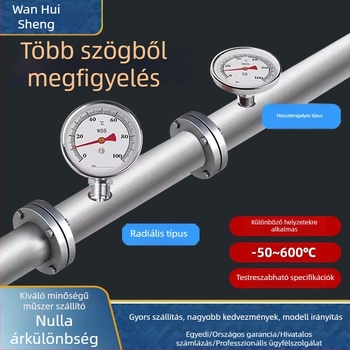 Bimetál hőmérő kazáncsövekhez, rozsdamentes acélból, modell WSS411/401, ipari hőmérő, magas hőmérsékletnek ellenálló