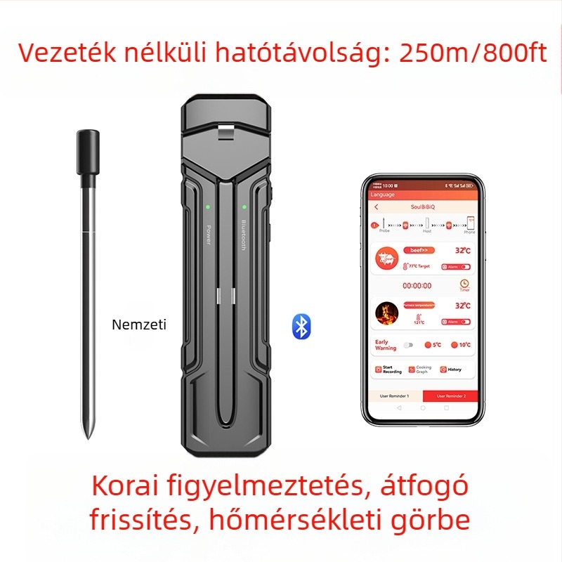 Vezeték nélküli hús hőmérő kültéri grillsütőhöz, sütőhöz és konyhához