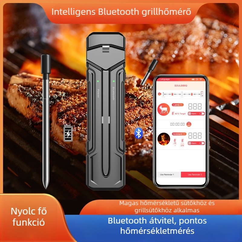 Vezeték nélküli hús hőmérő kültéri grillsütőhöz, sütőhöz és konyhához