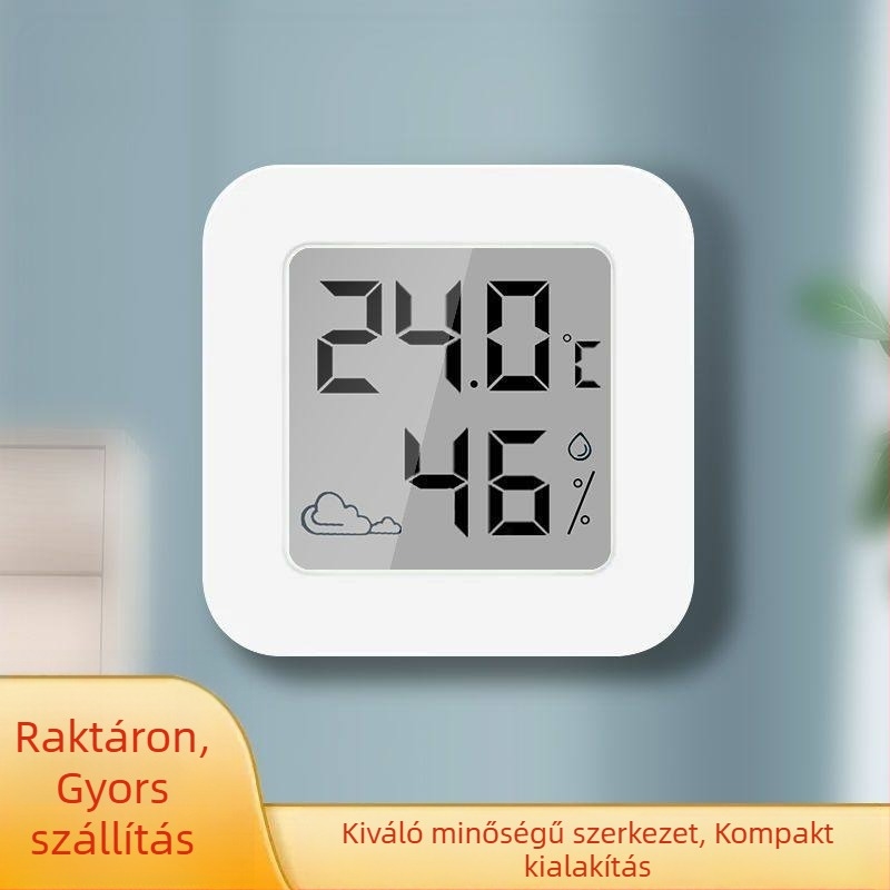 Otthoni használatra szánt hőmérséklet- és páratartalom-mérő, falra szerelhető elektronikus kijelzős belső használatra