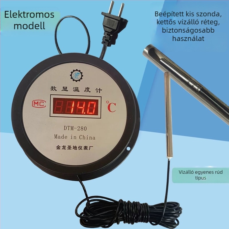 Digitális hőmérő szondával akvakultúrához, ipari vízhőmérséklet-méréshez, halastavak és üvegházak számára, nagy pontosságú