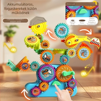 Elektronikus építőjáték exkavátorral – oktató építőjáték ABS műanyagból, akkumulátoros működés, 4–6 éveseknek