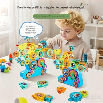 Elektronikus építőjáték exkavátorral – oktató építőjáték ABS műanyagból, akkumulátoros működés, 4–6 éveseknek