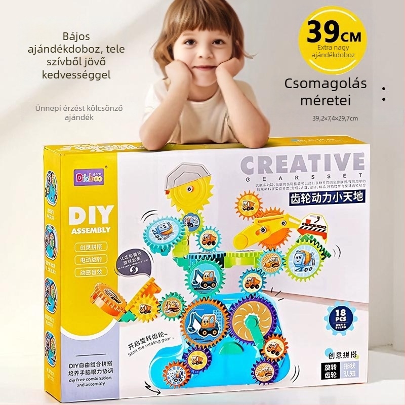 Elektronikus építőjáték exkavátorral – oktató építőjáték ABS műanyagból, akkumulátoros működés, 4–6 éveseknek