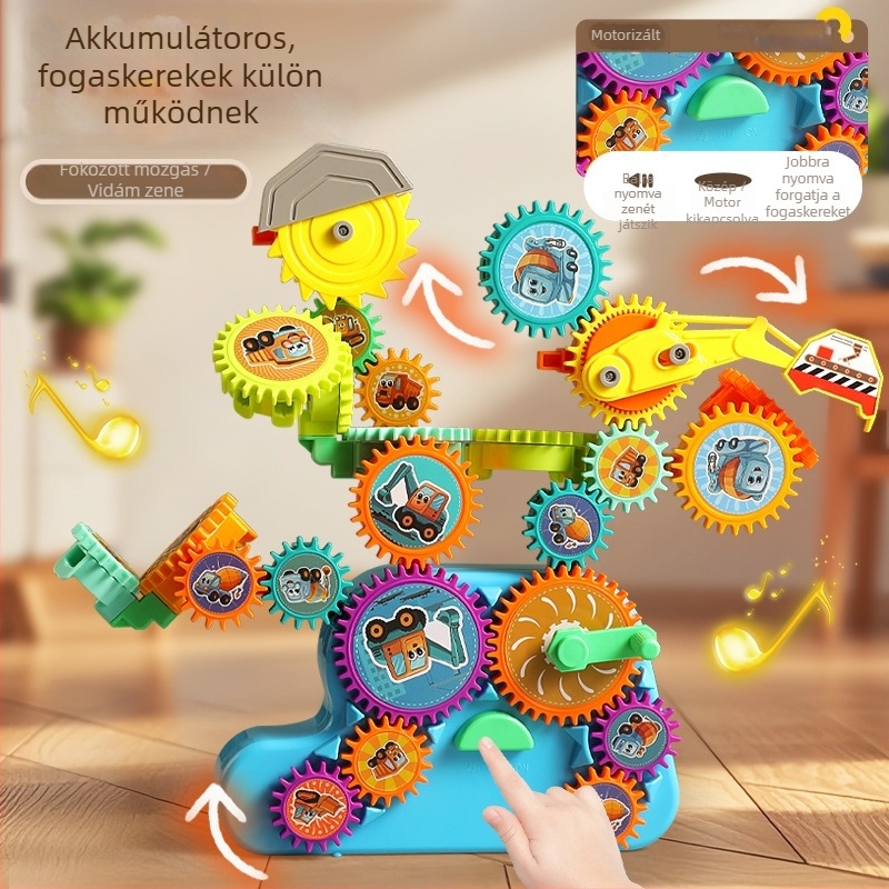 Elektronikus építőjáték exkavátorral – oktató építőjáték ABS műanyagból, akkumulátoros működés, 4–6 éveseknek