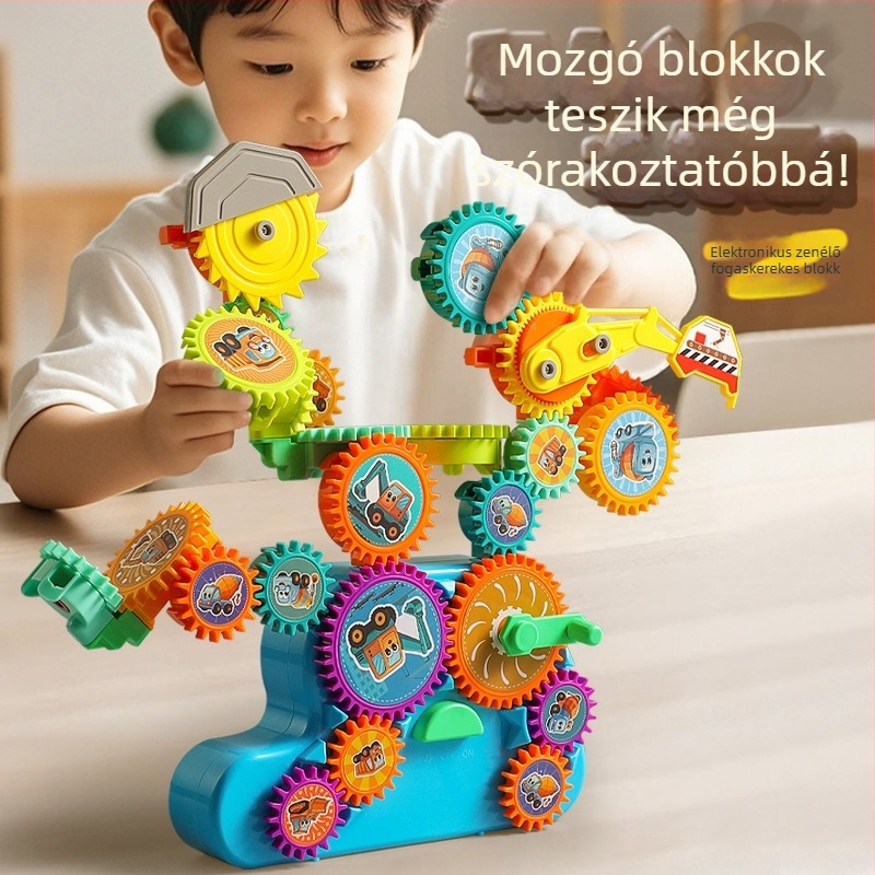 Elektronikus építőjáték exkavátorral – oktató építőjáték ABS műanyagból, akkumulátoros működés, 4–6 éveseknek