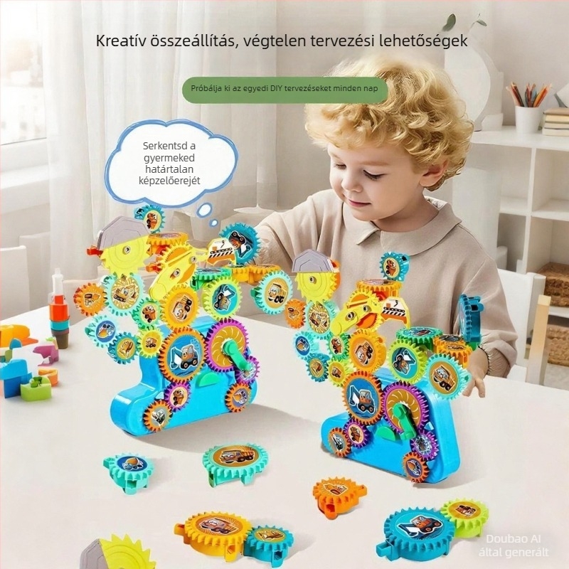 Elektronikus építőjáték exkavátorral – oktató építőjáték ABS műanyagból, akkumulátoros működés, 4–6 éveseknek