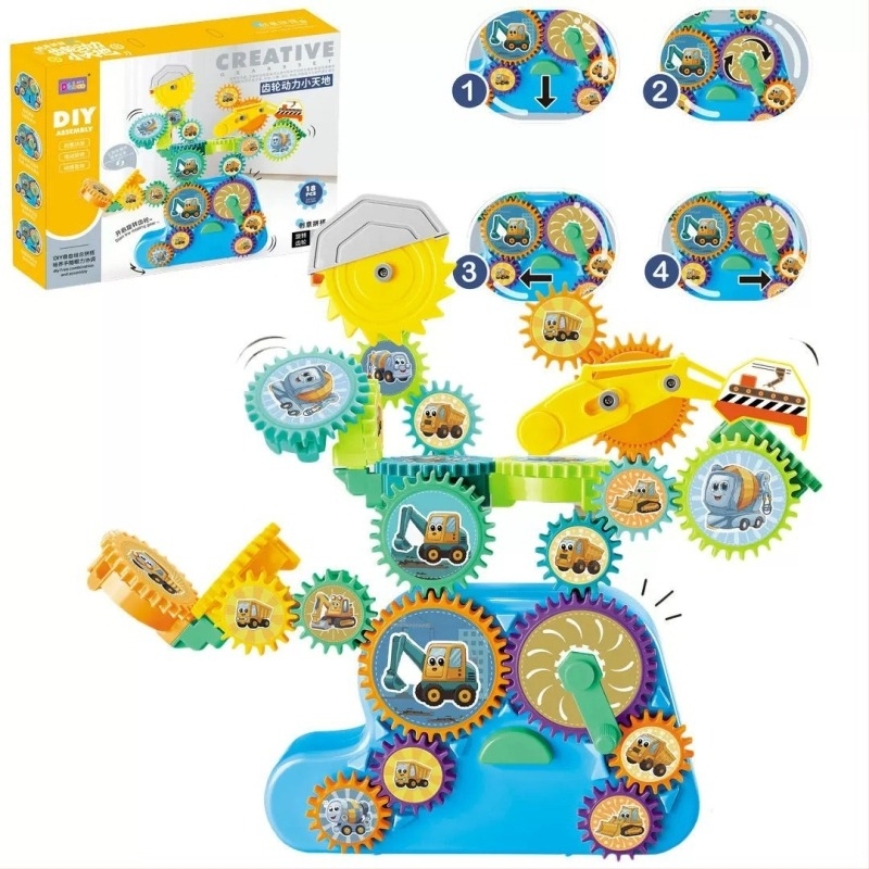 Elektronikus építőjáték exkavátorral – oktató építőjáték ABS műanyagból, akkumulátoros működés, 4–6 éveseknek