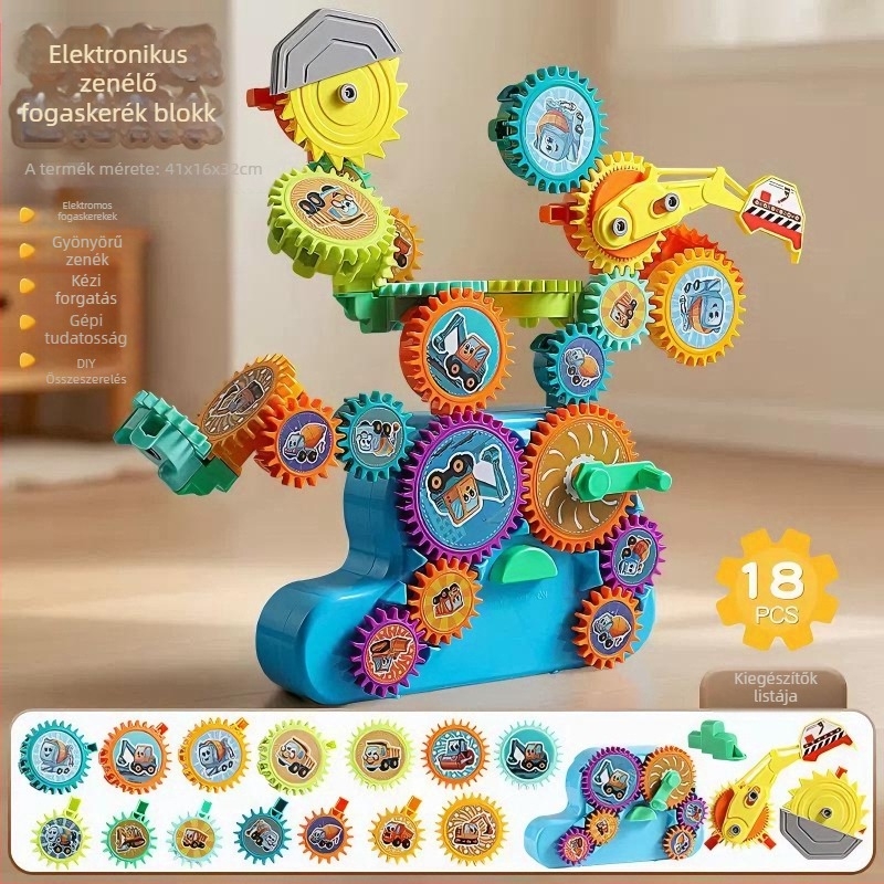 Elektronikus építőjáték exkavátorral – oktató építőjáték ABS műanyagból, akkumulátoros működés, 4–6 éveseknek