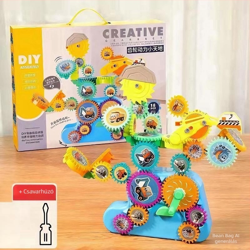 Elektronikus építőjáték exkavátorral – oktató építőjáték ABS műanyagból, akkumulátoros működés, 4–6 éveseknek