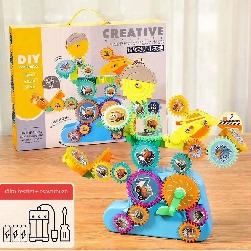 Elektronikus építőjáték exkavátorral – oktató építőjáték ABS műanyagból, akkumulátoros működés, 4–6 éveseknek