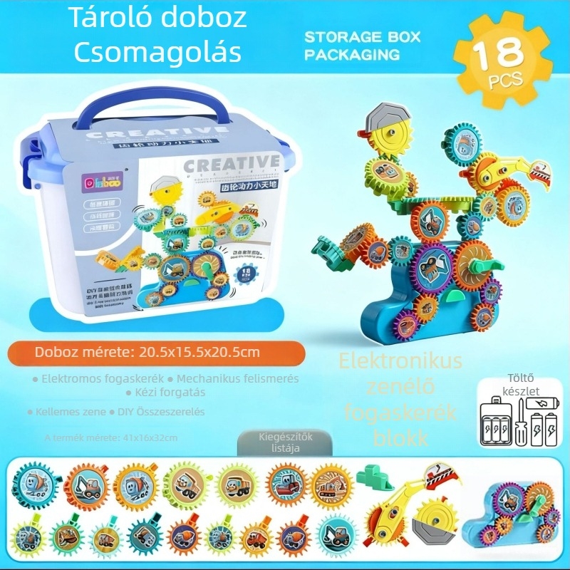 Elektronikus építőjáték exkavátorral – oktató építőjáték ABS műanyagból, akkumulátoros működés, 4–6 éveseknek