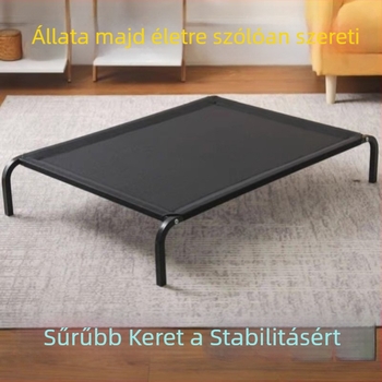 Kutyák számára készült kempingágy földtől magasodó dizájnnal, négy évszakos, univerzális, levehető és mosható; anyag: vas és háló
