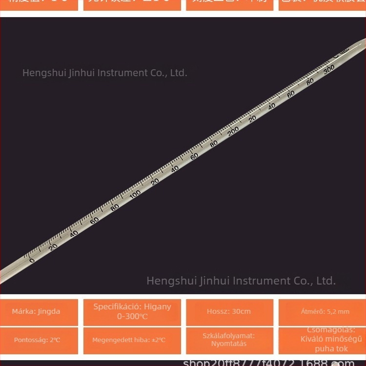 30 cm-es laboratóriumi üveg rúd hőmérő, higanyos hőmérő, 0-100 °C