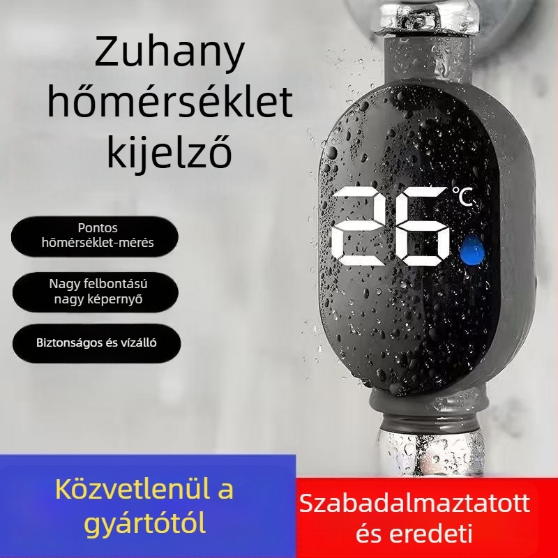 Zuhanyzós hőmérő LED-digital kijelzővel, hőmérséklet-tartomány 00–99°C, zuhanyfej kiegészítő