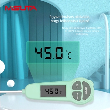 MISUTA digitális vízhőmérő, cumisüveghez és élelmiszerekhez használható hőmérő rozsdamentes acél szondával