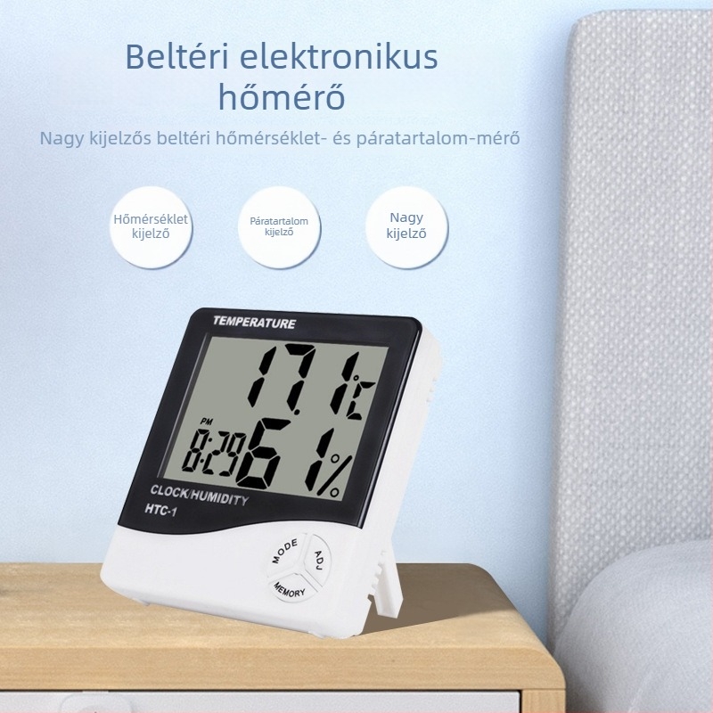 Hőmérő- és higrométer, digitális óra, kettős funkciójú háztartási eszköz, AA elemről működik