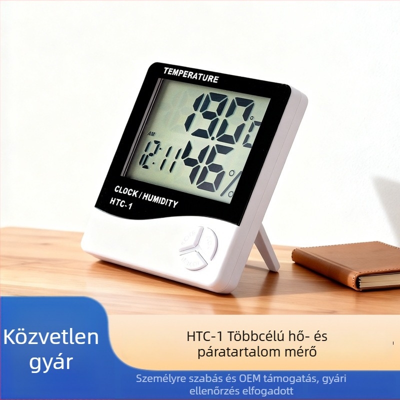Hőmérő- és higrométer, digitális óra, kettős funkciójú háztartási eszköz, AA elemről működik