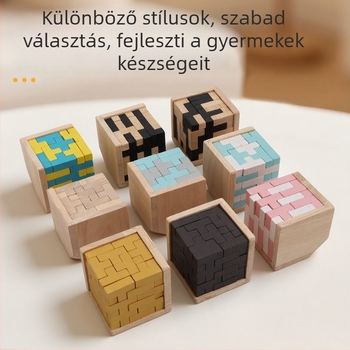 Fából készült Kongming lock puzzle – Zhisuo márka, Tetris blokkok, érzelmi tréning és kognitív fejlesztés, Zhejiang eredetű